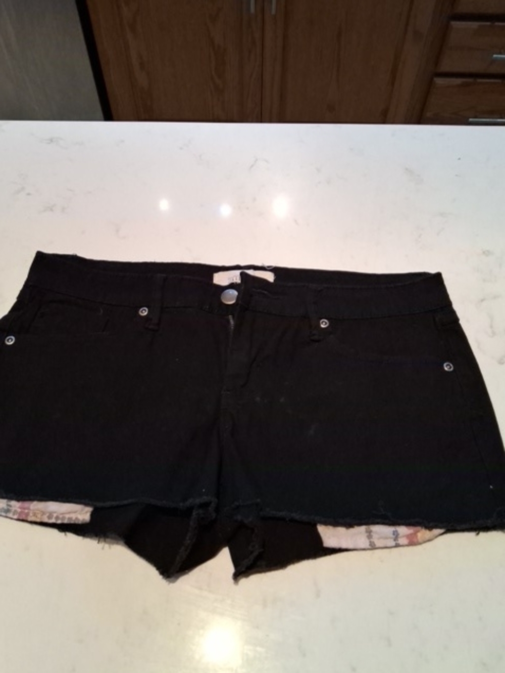 2.1 Denim Black Frayed Hem Jean Shorts